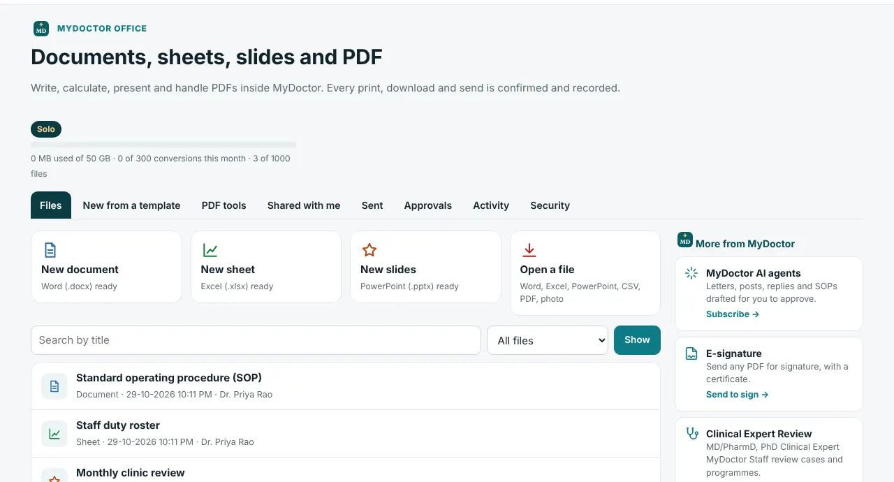 Your files, templates and PDF tools